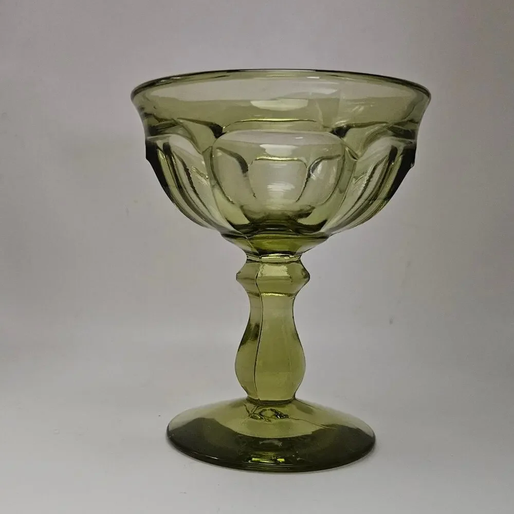 Vintage Olive Green Pressed Glass Sherbet Dessert Cups Set of 3